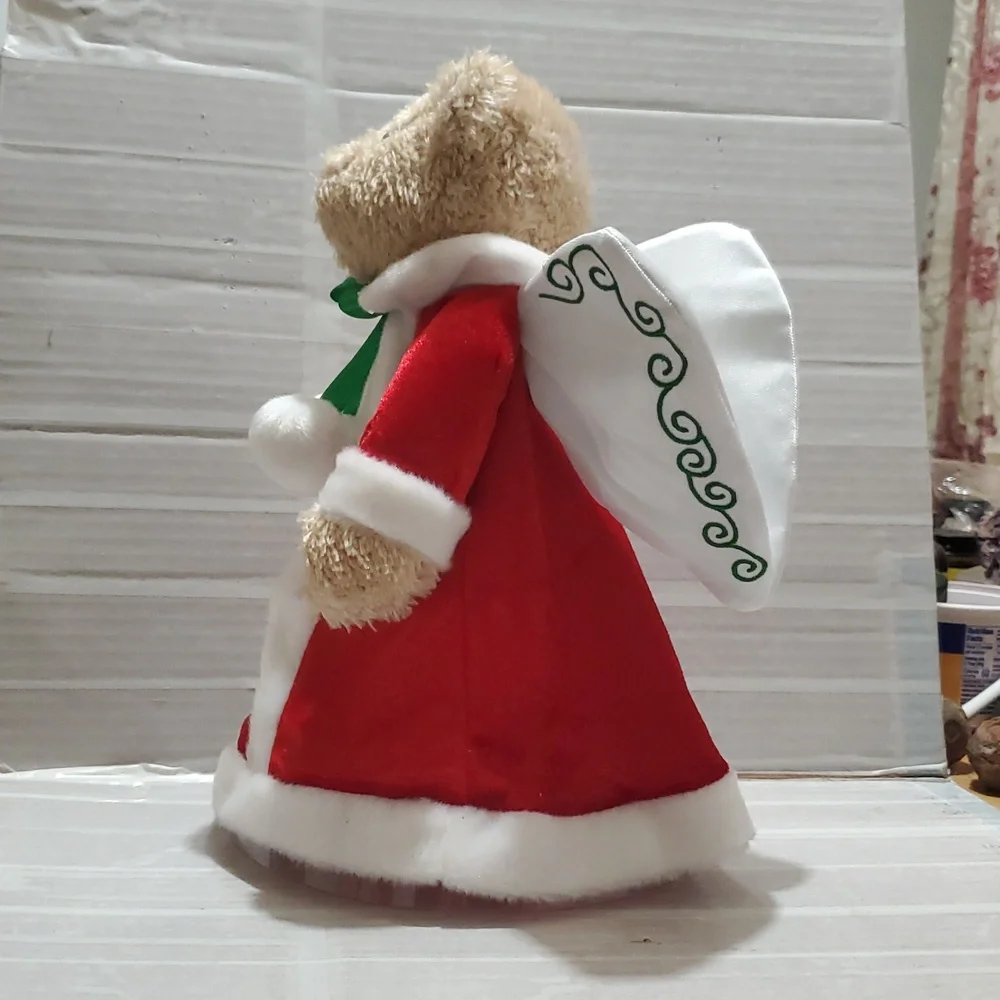ANGEL Teddy Bear tree Topper  in Red Santa Outfit